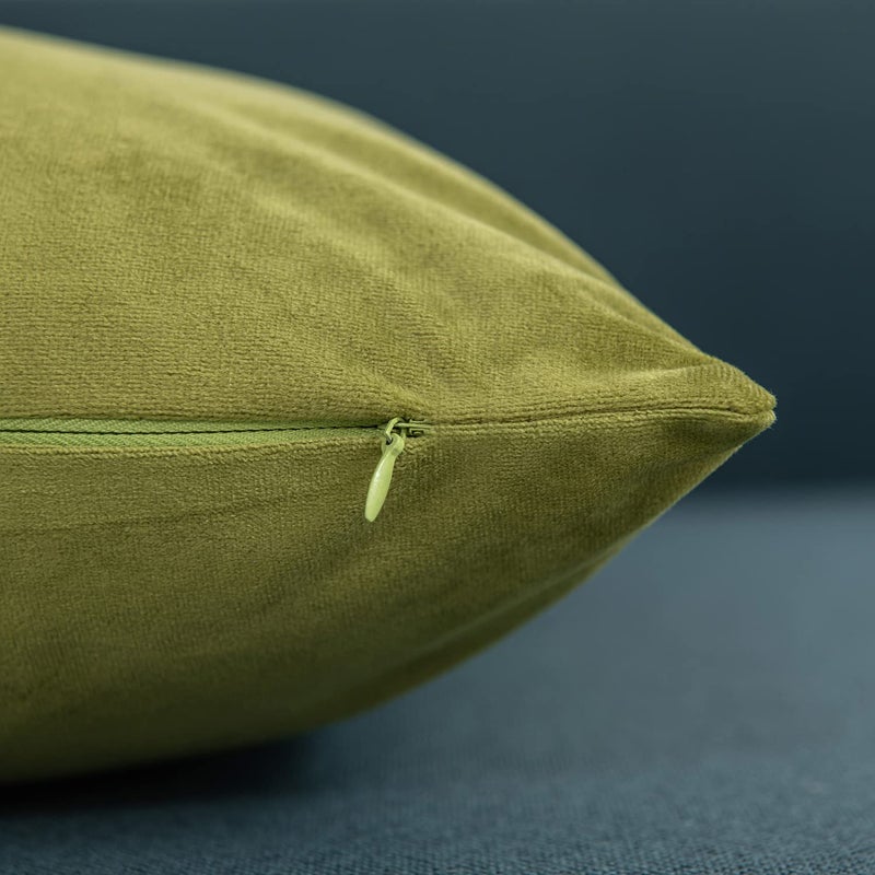 DEZENE Throw Pillow Covers 16x16 Chartreuse: Pack of 2 Cozy Soft Velvet Square Modern Luxury Decorative Throw Pillow Cases for Sofa Couch Living Room Bed Home Decor - Image 2